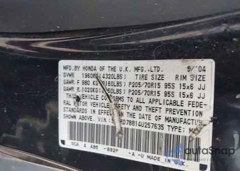 2004 Honda Cr-V Ex from USA, damaged, VIN SHSRD78814U257635